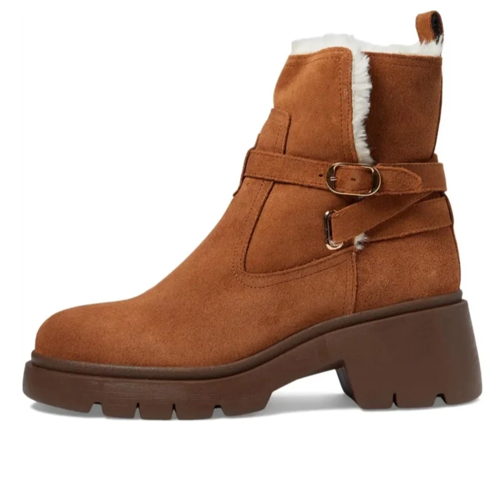 NWT Steve Madden Colletta (Camel Suede Fur) Women's Boots - Picture 2 of 9